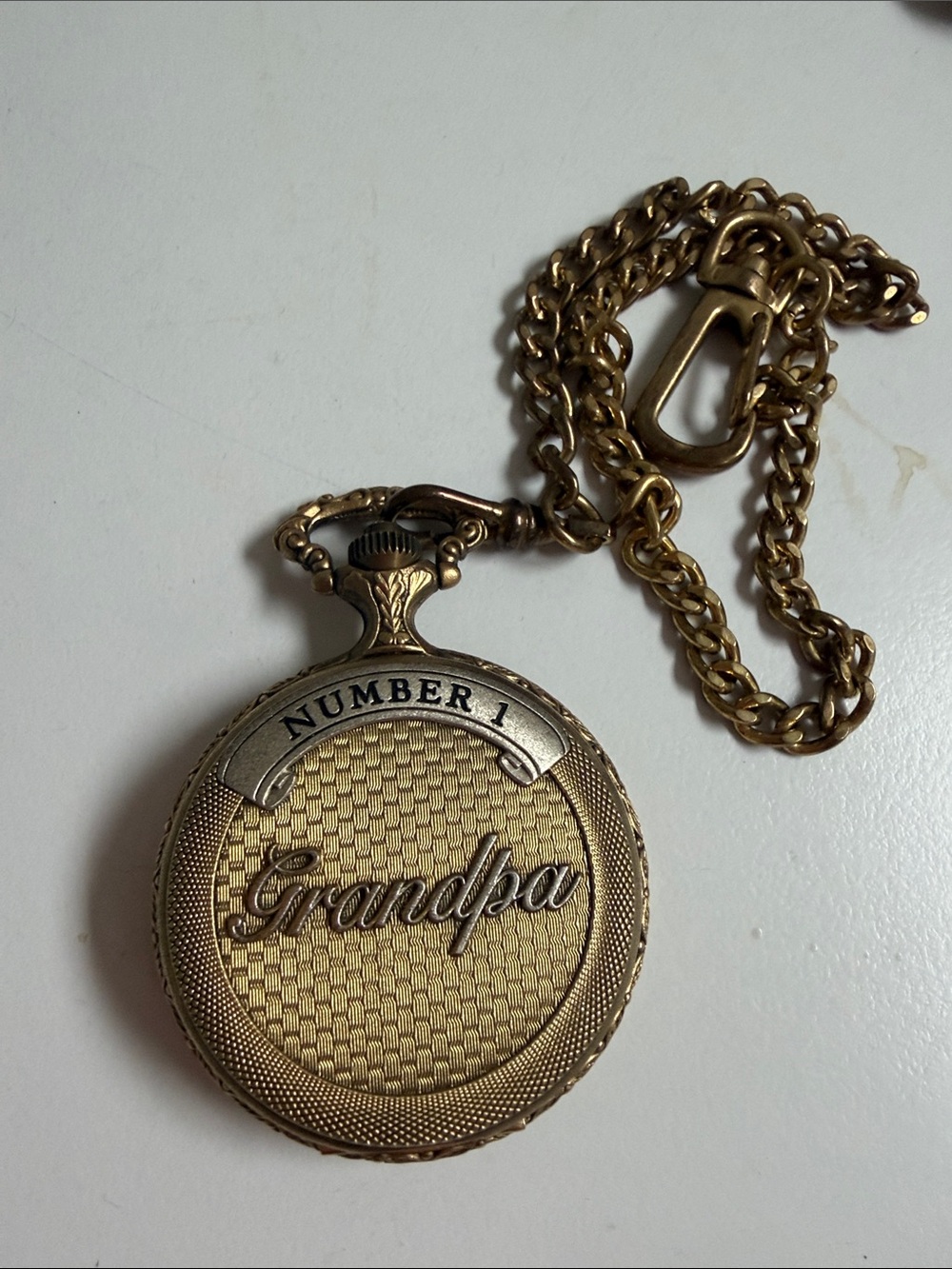 Source Unknown Gold Tone "Number 1 Grandpa" Pocket Watch with Chain